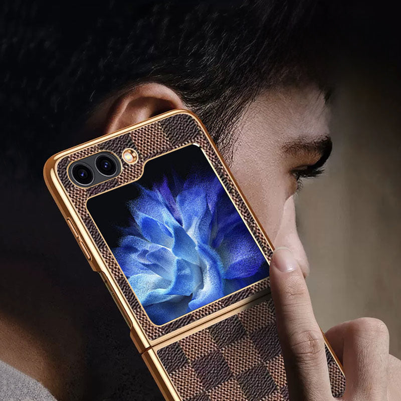 For Samsung Galaxy Z Flip5 5G Cell Phone Cases Grid Texture PU Leather+TPU Cover For Samsung Galaxy Z Flip5 5G Cell Phone Cases Grid Texture PU Leather+TPU Cover